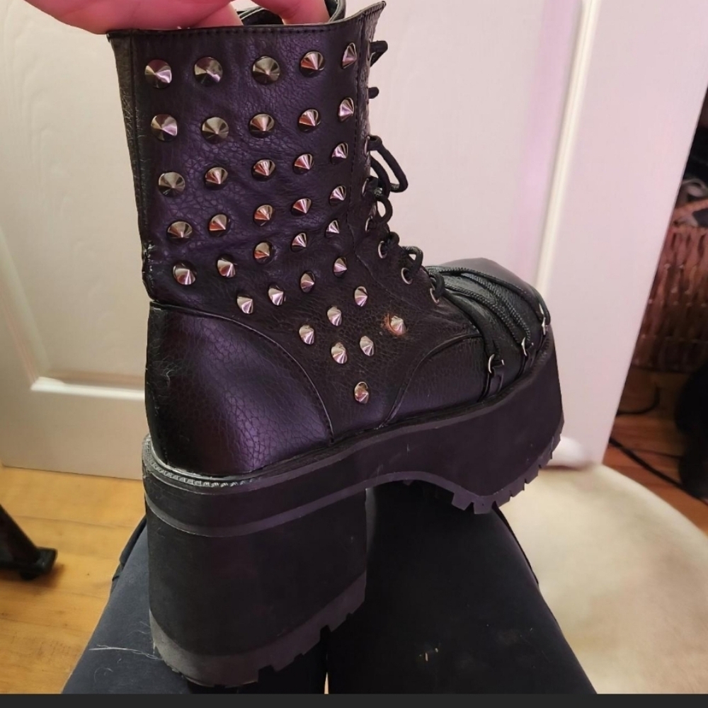 Demonia Studded Black Platform Boots - image 6